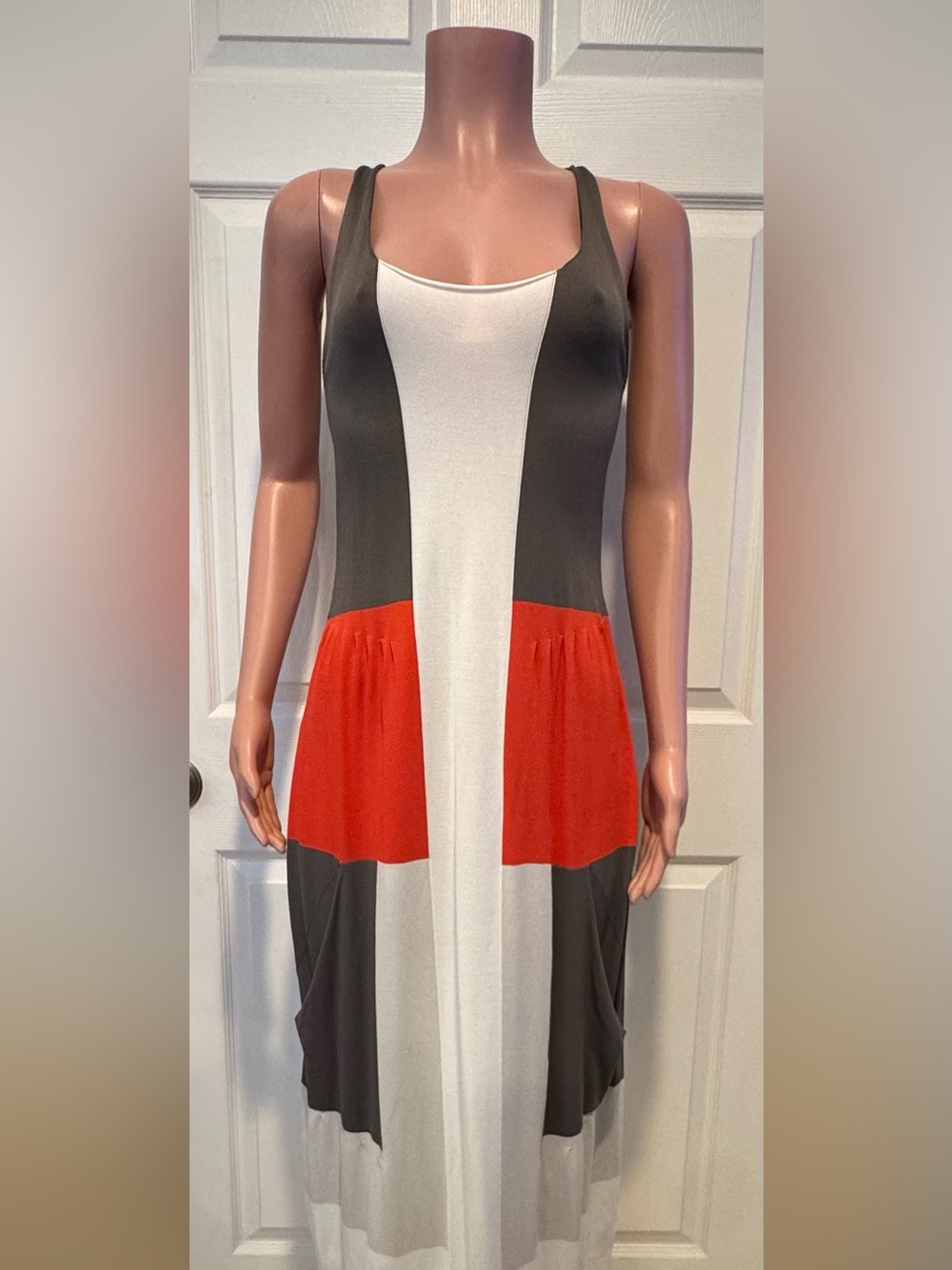 Crea Concepts Colorblock Knit Maxi Dress in Red, Gray & Cream Sleeveless 42/ 10